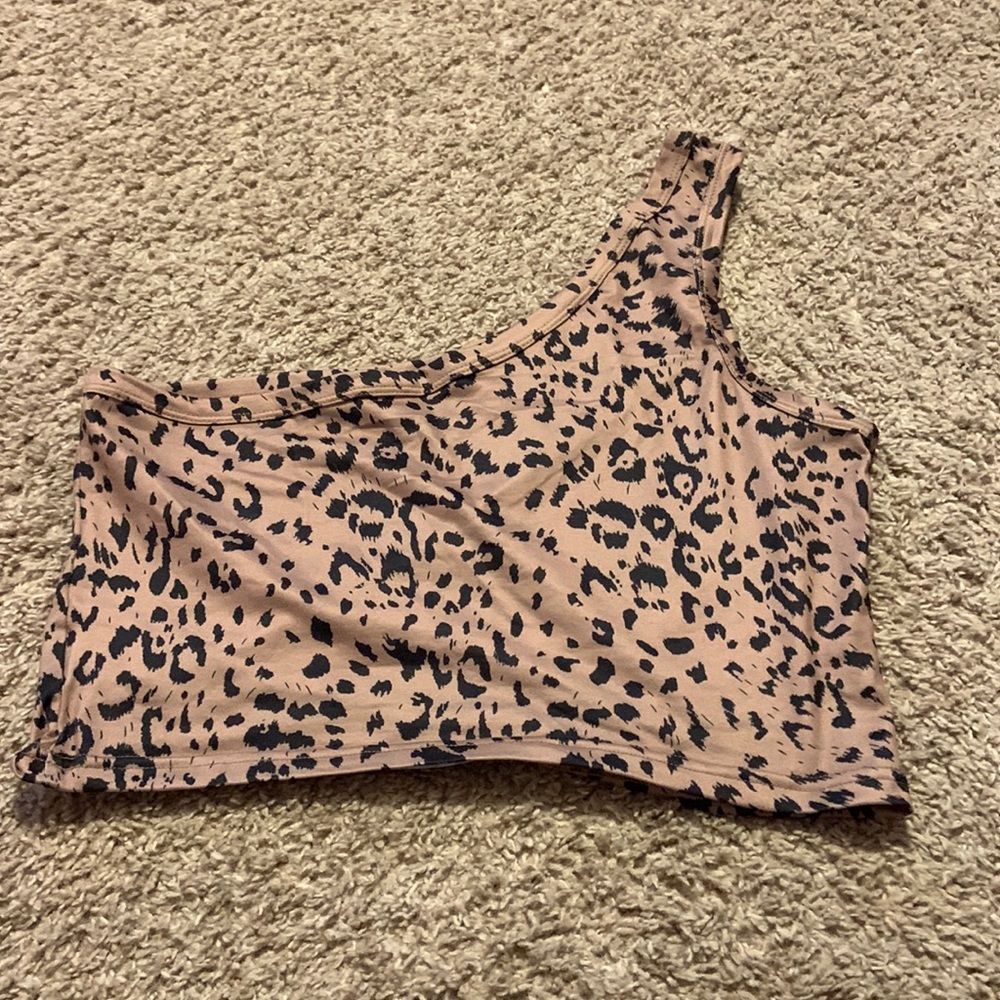 one strapped crop top, cheetah print design